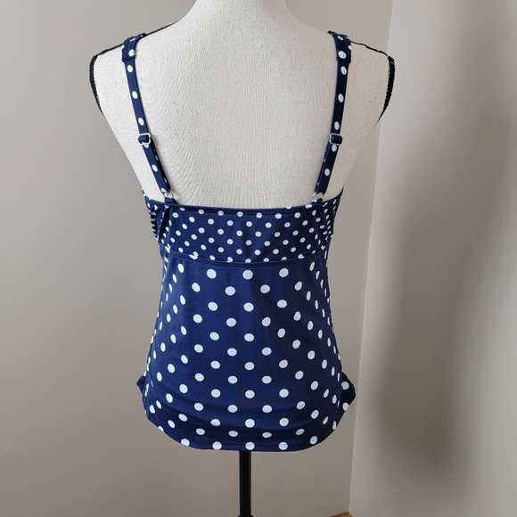 Lands' End Deep Sea Polka Dot V-Neck Wrap Underwire Tankini Swim Top Sz 8 - Picture 5 of 16